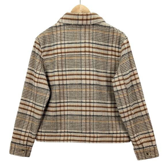 Joie Brown Plaid Fleece Button Down Jacket Coat Heritage Light Academia Medium - Picture 2 of 14